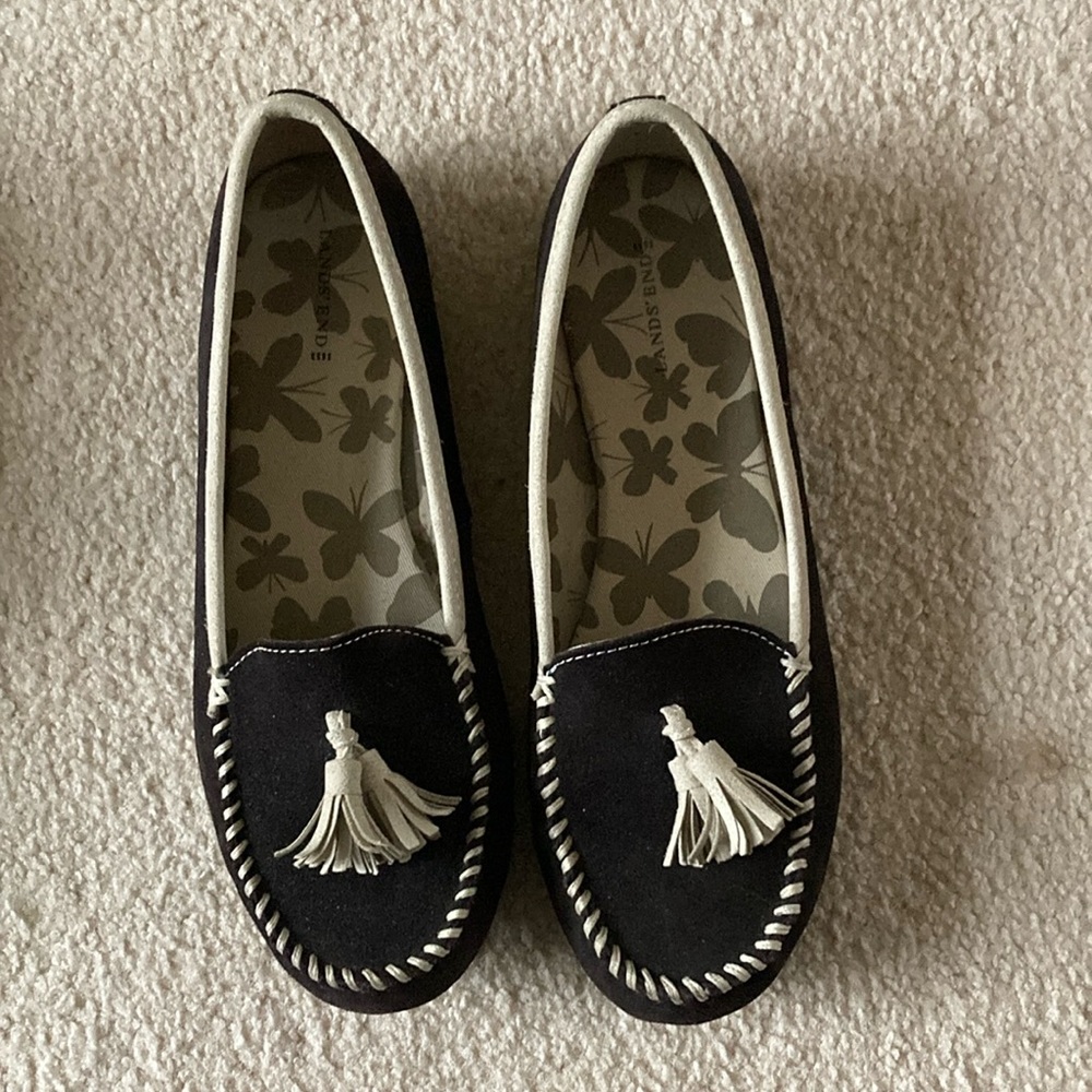 Lands End Women's Brown Suede Tassel Moccasin Loafers - Size 9M